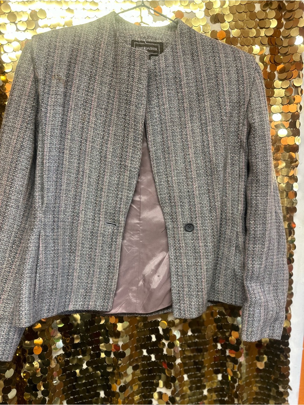 Vintage Gray Textured Open-Front Blazer
